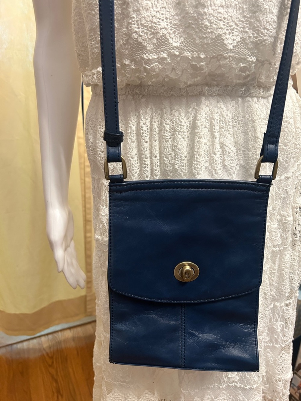 Hobo brand Navy Leather Crossbody Bag with Turn-Lock Closure
